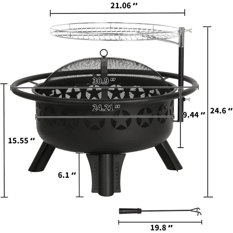 Description Picture 5 of item2 in 1 Fire Pit with Grill, Large 31" Wood Burning Fire Pit with Swivel Cooking Grate Outdoor Firepit for Backyard Bonf