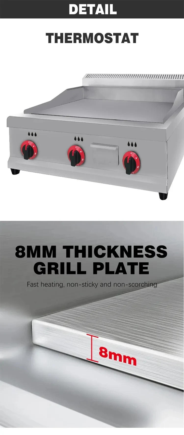 Description Picture 5 of itemCommercial LPG Gas Griddle Top Grill Hot Plate BBQ Grill Griddle Tabletop Flat Top Countertop Restaurant Griddle Grill