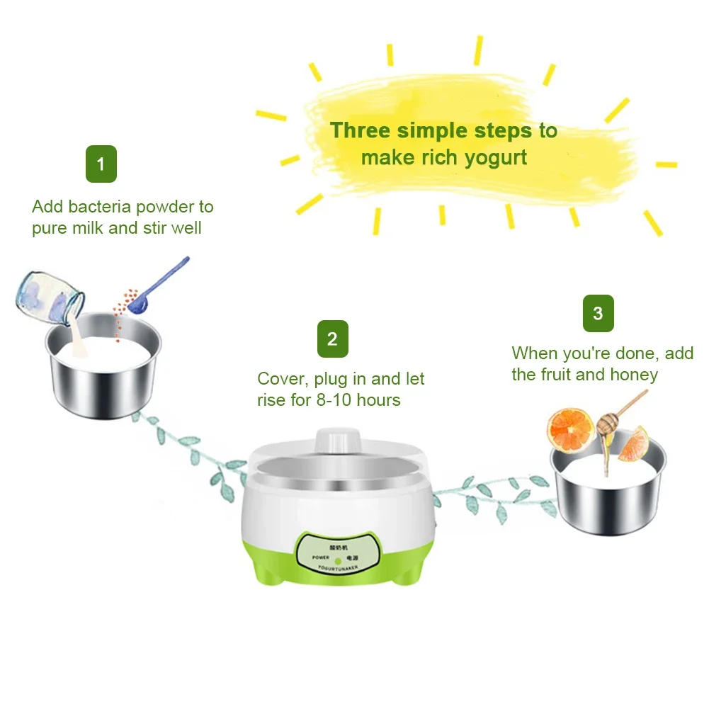 Description Picture 2 of itemYogurt Maker Mini Automatic Yogurt Machine Household DIY Yogurt Tools Kitchen Appliances Stainless Steel Tank Pink 220V