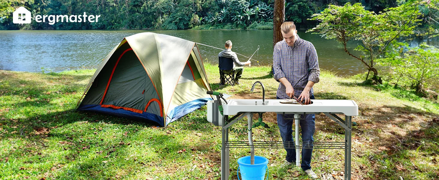 Description Picture 5 of itemCleaning Table with Sink 42.6" Width Portable Folding Camping Table with Measure Mark|Outdoor Fish Cleaning Station with Gr