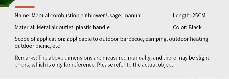 Description Picture 6 of itemHand-cranked Air Blower Barbecue Fan Mini Portable BBQ Grill Fire Bellows Picnic Camping Accessories Outdoor Hand Tools