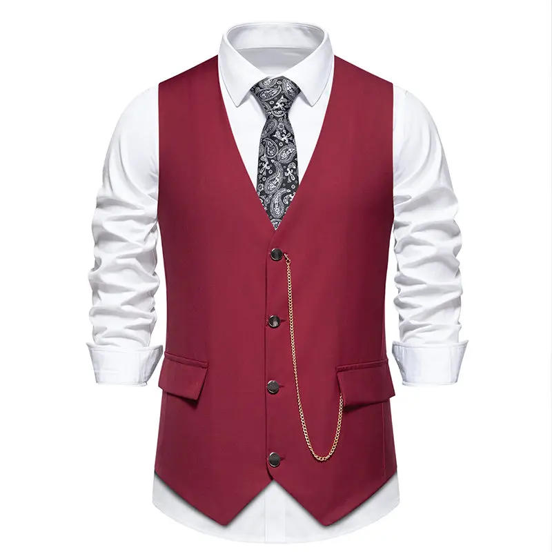 Description Picture 6 of itemMens Vest Formal Colete Social Masculino 2024 Vintage Elegante Suits Collar Chain Matching Gentleman Wedding Party Waistcoat
