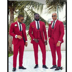 3 Pieces Peak Lapel Red Men Suit One Button Double Breast  Slim Fit Groom Tuxedos Tailor Made  (Jacket+Pants+Vest)