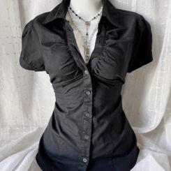 Black V-neck Shirt Retro Vintage Shirt Women Aesthetic Y2k Thin Slim Design Sense Chic Tops Summer Vintage Design Casual Clothes