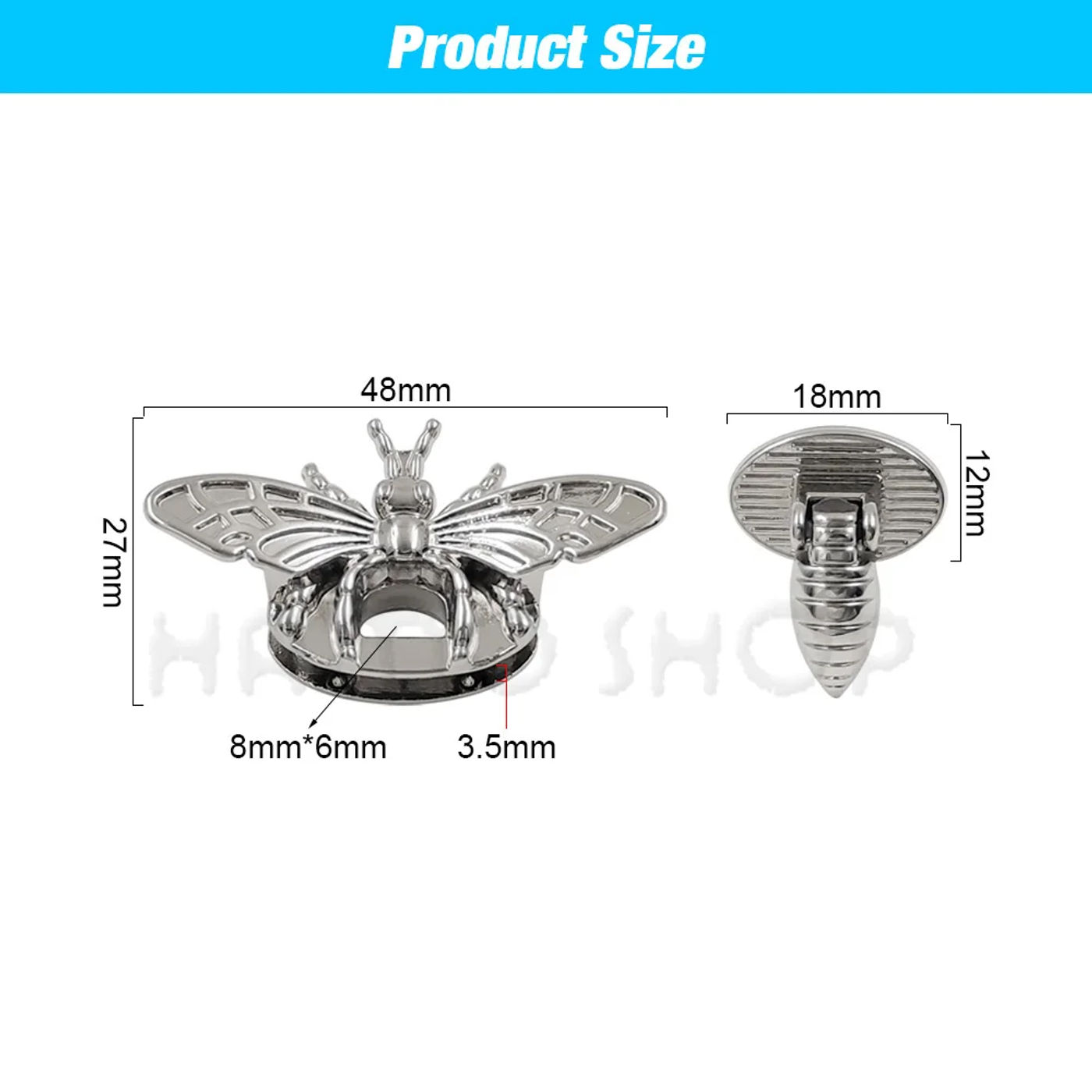 Description Picture 3 of item1P Metal Bee Shape Turn Lock Retro Fashion Bag Clasp Hardware for LeatherCraft Bag Handbag Purse DIY Accessories