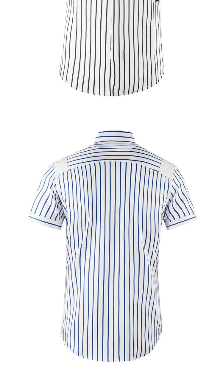 Description Picture 6 of itemHot selling summer short sleeved patchwork striped men's slim fit shirt casual fashion men's clothing