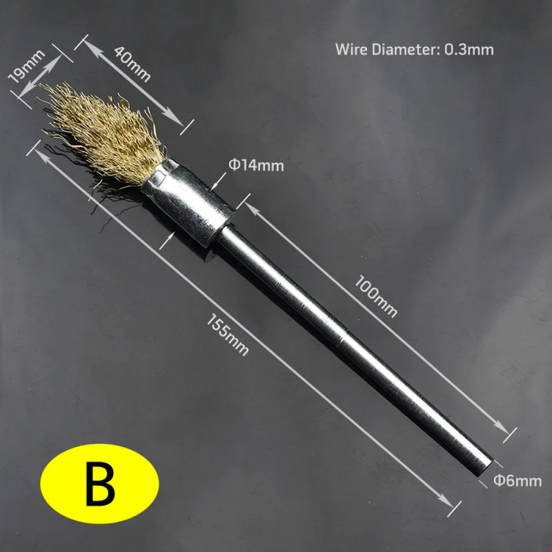 Description Picture 3 of item1Pc 3mm 6mm Shank Brass Stainless Steel Wire End Brush Pen Shape 0.3/0.15 Brushes 75mm 100mm Extension Rod For Power Rotary Tool