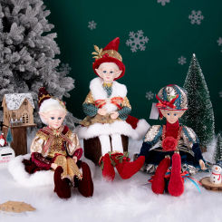 Sitting Elf Doll Party Holiday Gift Elf Doll With Hat Christmas Decoration Doll Bendable Navidad Home 2024 New Year Ornaments