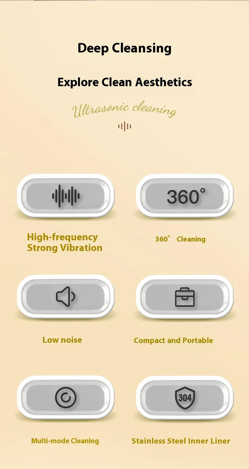 Description Picture 3 of itemMini Ultrasonic Household Cleaner High-Frequency Vibration Tool for Glasses Jewelry Tableware Deep Cleaning