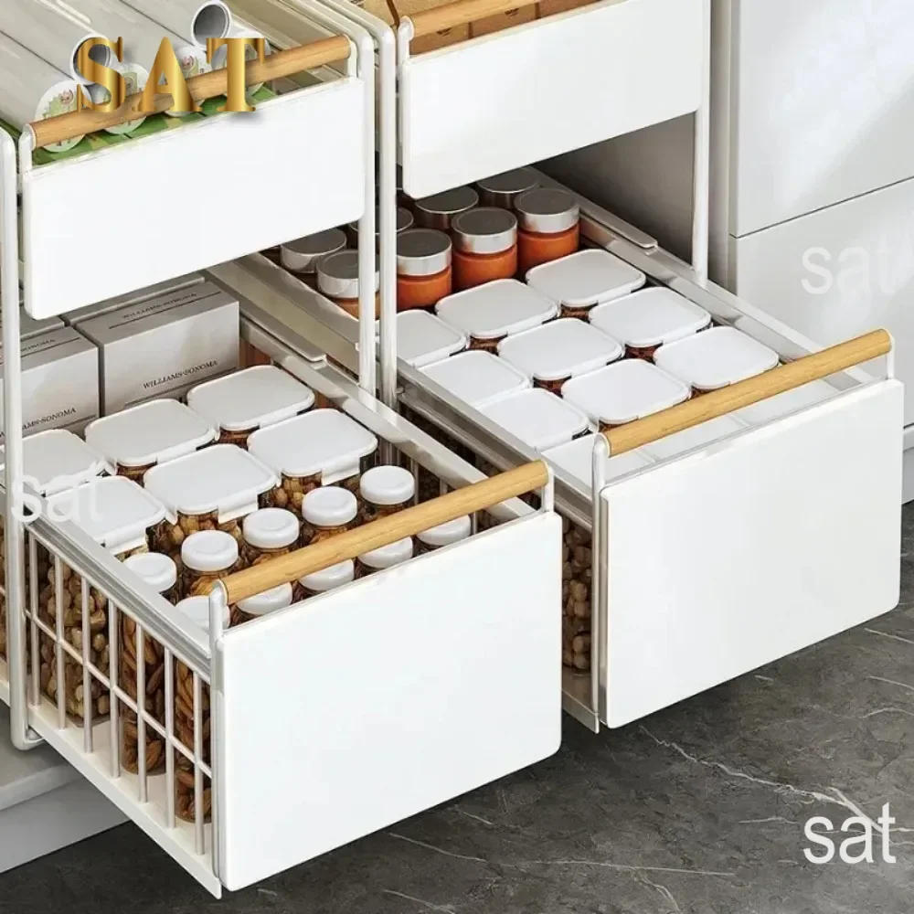 Description Picture 4 of itemUnder Sink Organizer Metal Kitchen Pull-Out Layered Racks 2-Tier Basket Drawer Cabinets For Bathroom Sink Storage Shelf Cabinet