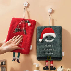 Creative Xmas Hanging Hand Towels Cartoon Thickened Children's Handkerchief Household Quick Drying Christmas Hand Towel