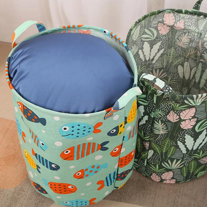 Description Picture 4 of itemNew in 2023 Linen Dirty Laundry Basket Foldable Round Waterproof Organizer Bucket Clothing Children Toy Large Capacity Storage