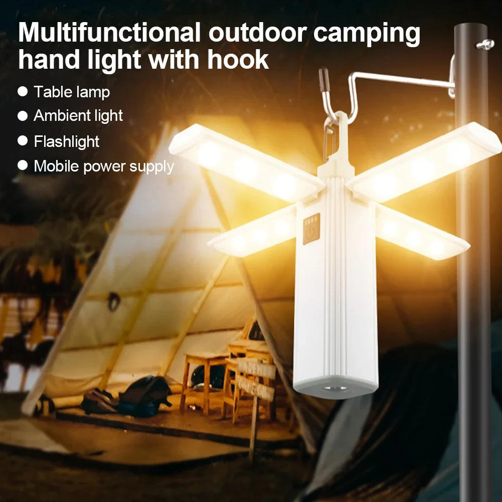 Description Picture 2 of item4 In 1 Folding Outdoor Camping Light USB Rechargeable Camping Lamp Outdoor Portable Flashlight Student Dormit Hanging Tent lamp