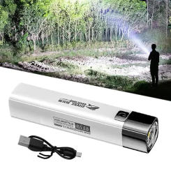 2 IN 1 400LM Mini Torch Power Bank Ultra Bright Tactical LED Flashlight Outdoor Lighting 3 Modes with USB Charging Cables
