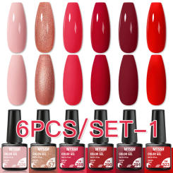 6Pcs Red Series Gel Nail Polish Set Winter Colors Semi Permanent Varnish Soak Off UV LED Gel Nail Art Manicure Base Top Coat Kit