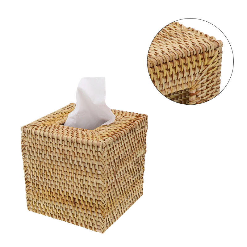 Description Picture 5 of itemSquare Rattan Tissue Box Cover Hand Woven Wicker Tissue Holder 5.7x5.7x5.7 In Kitchen Bathroom Accessories For Storage