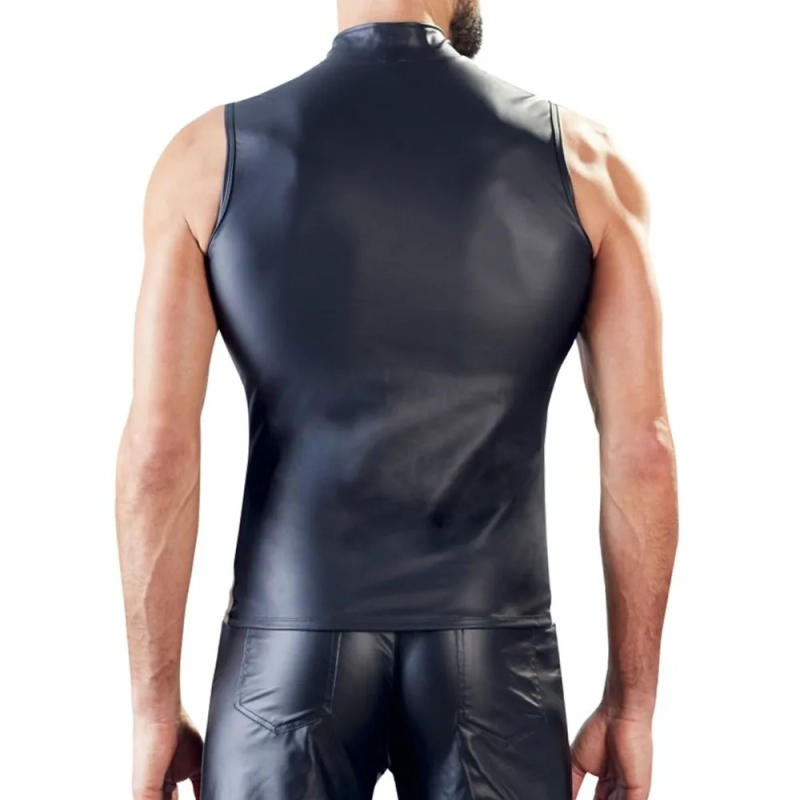 Description Picture 5 of itemMens Sexy PU Leather Shiny Sleeveless Tops, Party Nightclub Stage Costume, Tag Size M 2XL, Faux Leather+Spandex