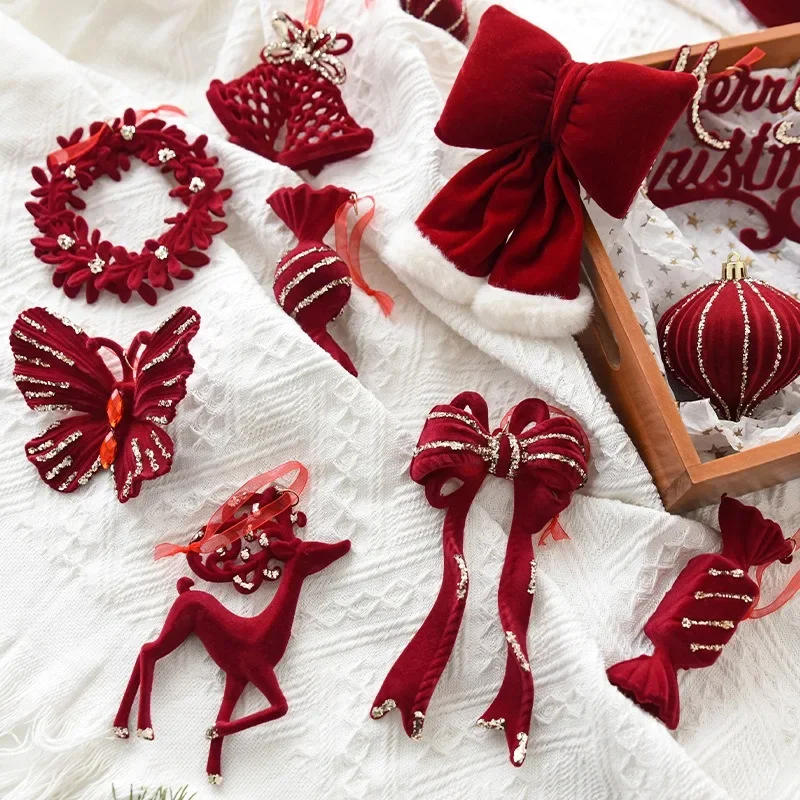 Description Picture 2 of itemRed Flocking Christmas Garland Jingling Bell Christmas Tree Ornament Felize Navidad Joy 2025 Noel Party Decor For Home