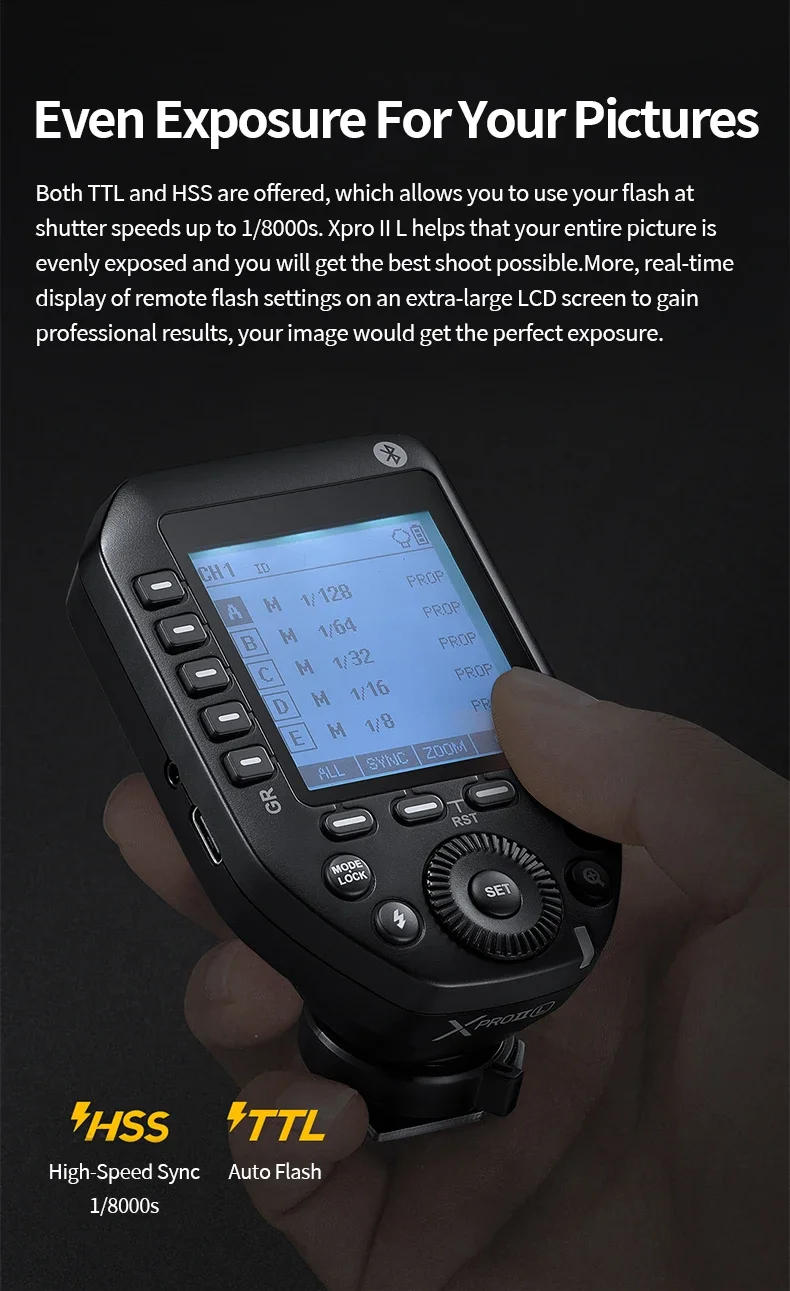 Description Picture 5 of itemGodox Xpro II TTL Wireless Flash Trigger 1/8000s HSS TTL-Convert-Manual Function Large Screen for Canon Nikon Sony Olympus Penta