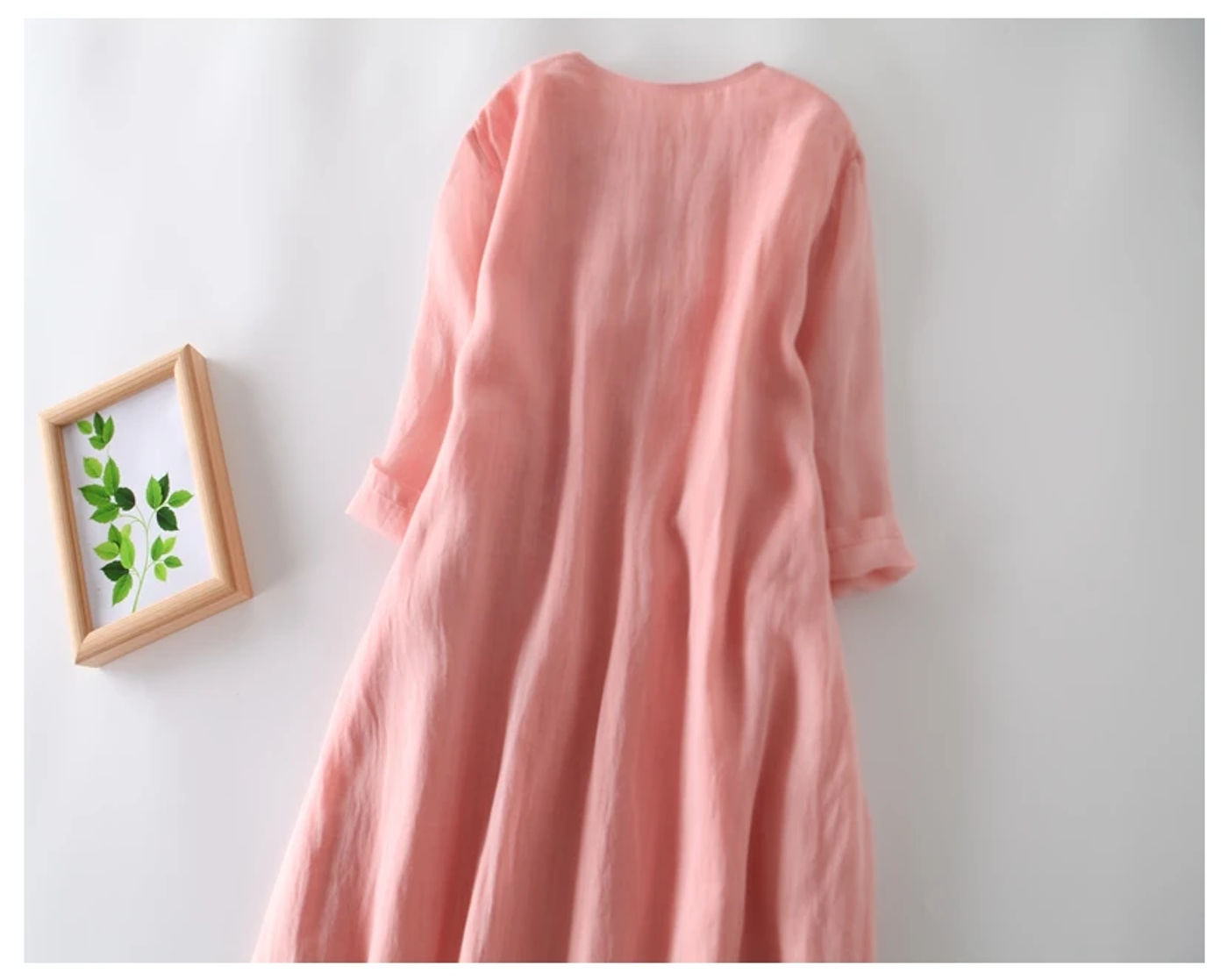Description Picture 5 of itemDouble layered Ramie Embroidery Half Sleeved Long Dress Casual Loose Cotton Women Summer Spring Holiday Seaside Clothing X1055