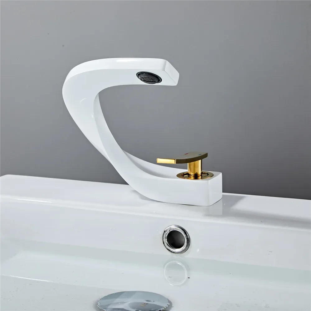 Description Picture 3 of itemBasin White and Gold Bathroom Mixer Tap Brushed Gold/Nickel/Chrome Wash basin Hot and Cold Sink Faucet New