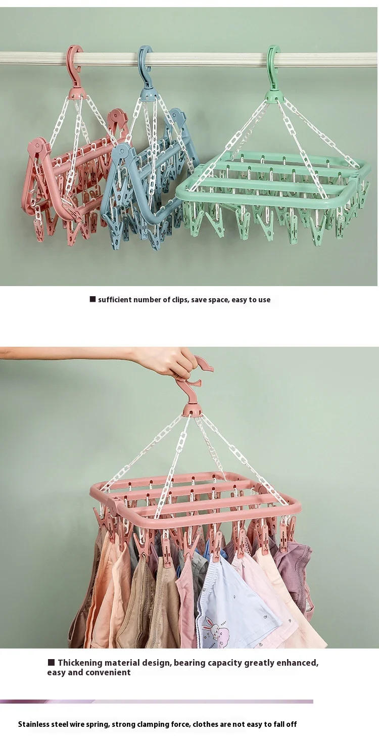 Description Picture 5 of item32 Clips Clothes Drying Hanger PP Windproof Clothespin for Underwear Sock Household Foldable Multi Functional Laundry Racks