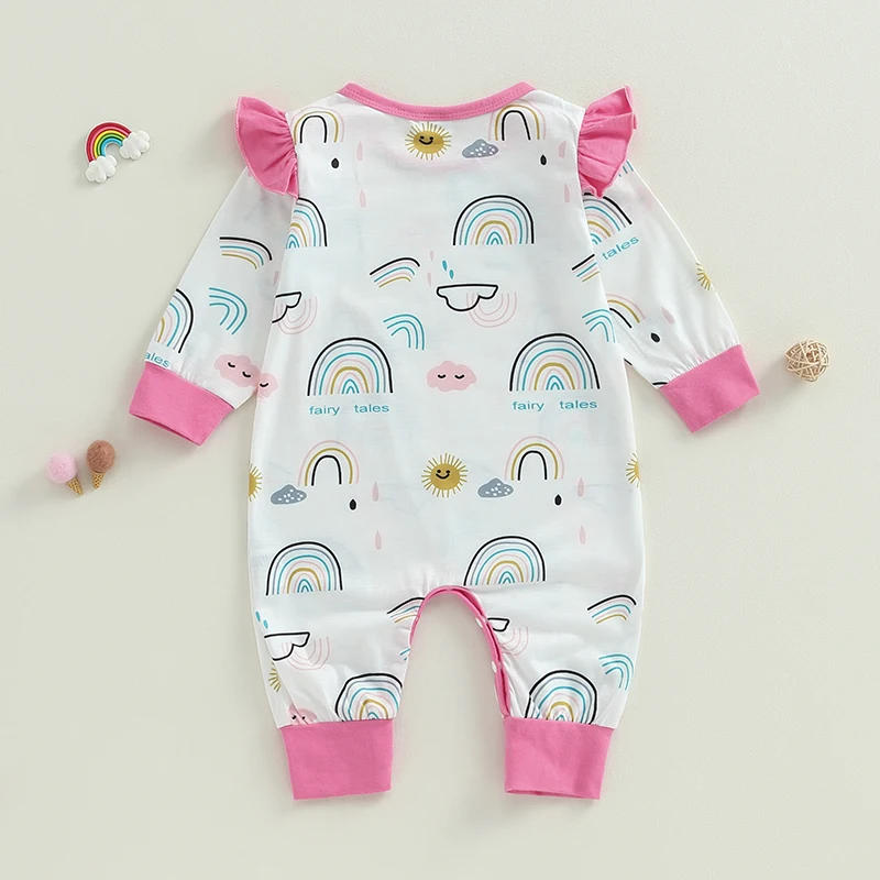 Description Picture 3 of itemBaby Boys Girls Fall Jumpsuit Cute Long Sleeve Round Neck Rainbow Print Romper Pants Pajamas