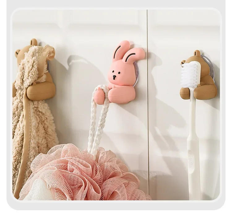 Description Picture 6 of itemCute Cartoon Rabbit Toothbrush Holder Silicone Wall-mounted Suction Cup Hook Sundries Storage Rack Bathroom Accessories