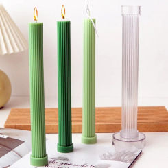 27cm Long Pole Rib Cylindrical Candle Mold DIY Round Fine Tooth Roman Column Candles Making Tool Acrylic Plastic Molds Kit