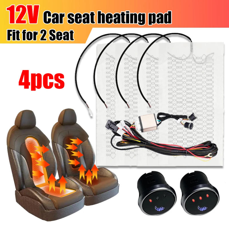Description Picture 4 of itemFit 2 Seats 4 Pads Universal Car Seat Heater Kit Carbon Fiber Heated Seat Heater Pad 12V 3 Level Switch Winter Warmer Seat Cover