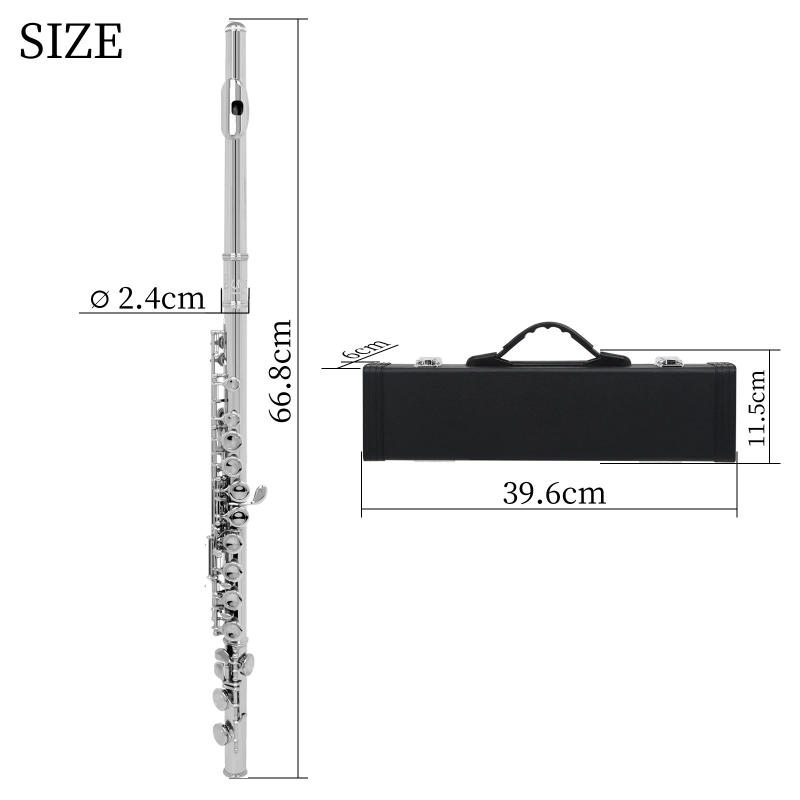 Description Picture 3 of itemSLADE 16 Closed Holes Flute C Key Flute Concert Performance Flute Professional Woodwind Instruments Transverse Flute With E key