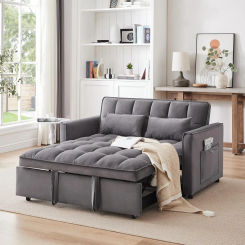 3 in 1 Sleeper Sofa Couch Bed, Velvet Convertible Sofa Bed with Armrests, Storage Pockets & 2 Pillows, Modern Sofa Bed Couch for
