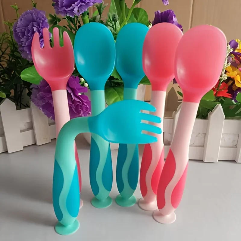 Description Picture 4 of item2pcs Baby Spoon Fork Set with Portable Box, Heat Sensitive Cutlery, Bendable Feeding Spoon Fork Set with Suction Cup