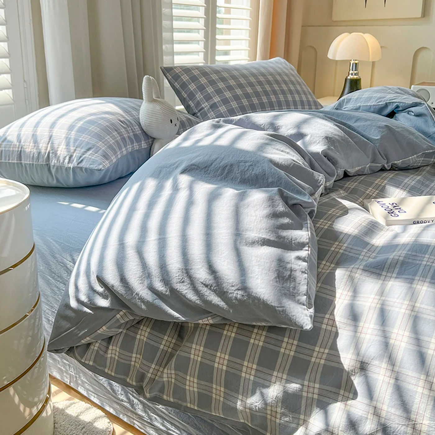 Description Picture 3 of item2024 New Lattice Duvet Cover Set with Sheet Pillowcases No Filling Warm Bed Linen Twin Full Queen Size Grid Home Bedding Set