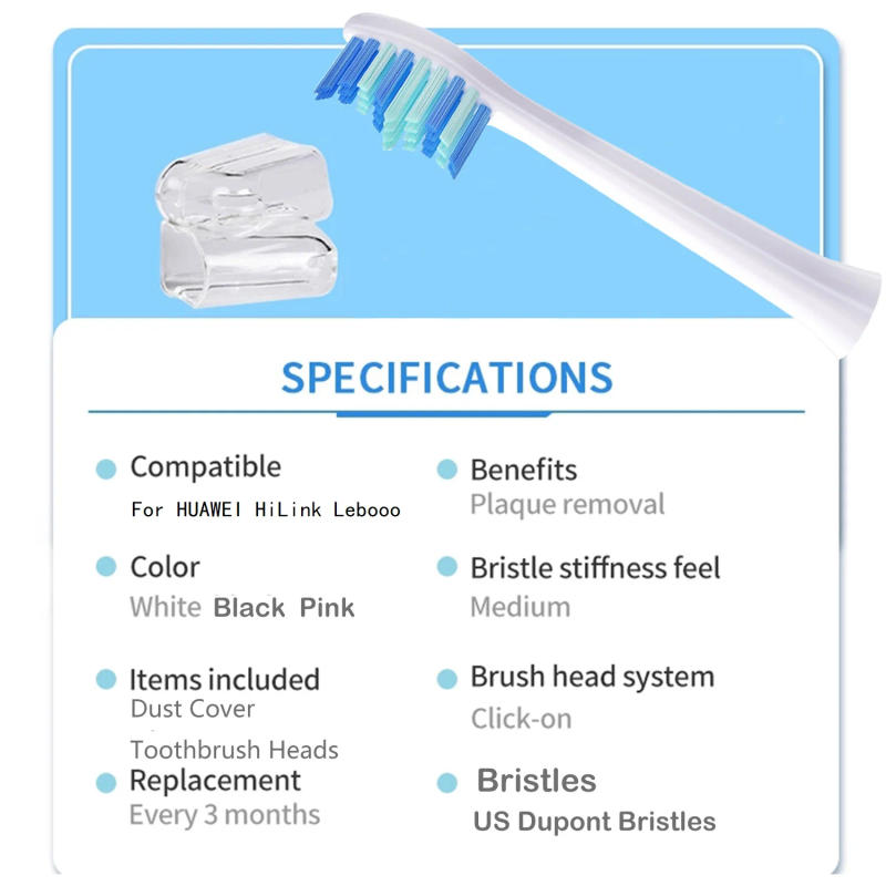 Description Picture 5 of item4 Pcs Replacement Brush Heads For HUAWEI HiLink Lebooo Electric Toothbrush Head Teeth Cleaner and Plaque Removal With Dust Cover