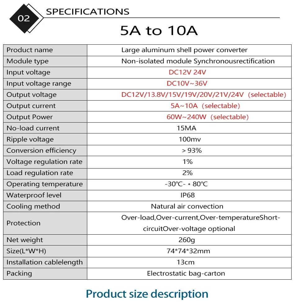 Description Picture 3 of item10-36V to 12V 13.8V/15V/19V 20V/24V power supply regulator module 5A-30A car voltage regulator DC-DC buck-boost waterproof