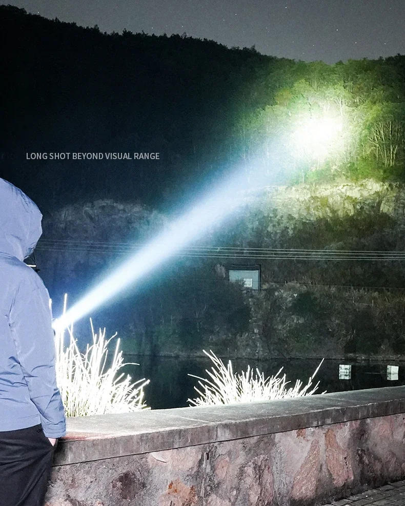 Description Picture 4 of itemMost Powerful LED Flashlight USB Rechargeable Searchlight High Power Work Light Camping Lantern Torch with Built-in Battery