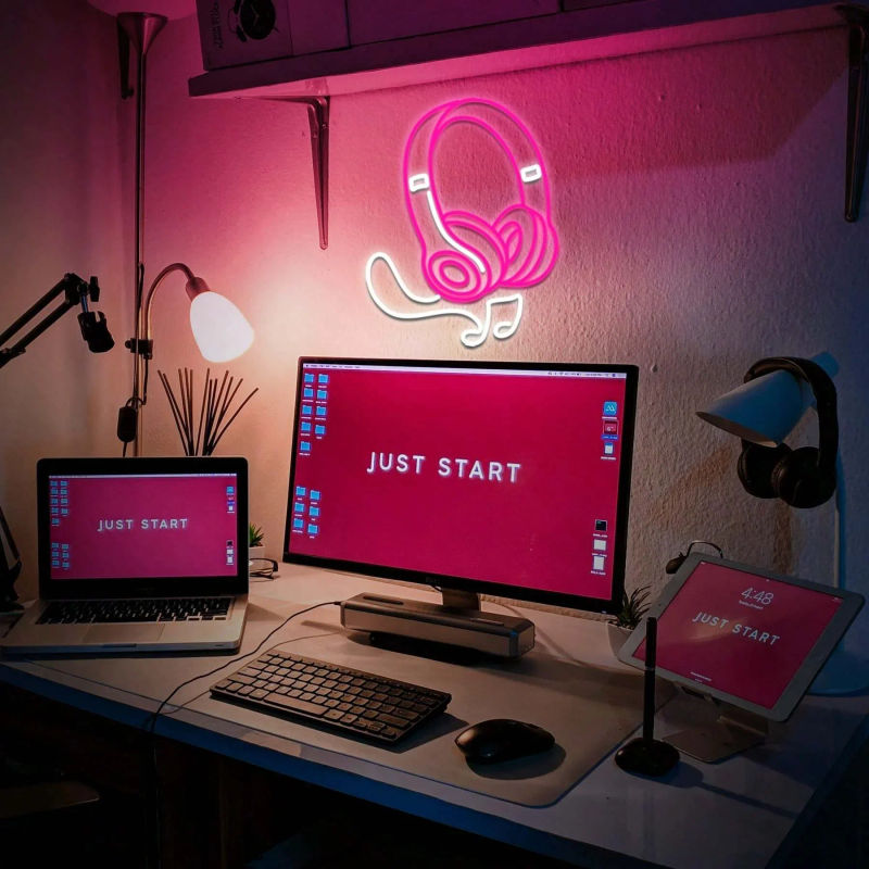 Description Picture 6 of itemMusic Studio Led Neon Light, Headphone Neon Sign Wall Decor, Teen Room Game Room Decor, Game Accessory Bar Party Decorations