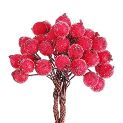 40Pcs/1Bouquet Berries Mini Fake Fruit Artificial Vivid Flowers Stamens Red Berries Cherry Home DIY Christmas Tree Decoration