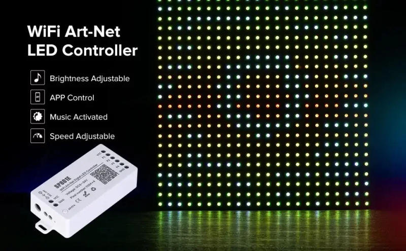 Description Picture 5 of itemSP801E DC5V-24V 12V Art-Net Magic LED WIFI Controller Matrix Panel Module WS2812 WS2811 Light Strip Wireless Control IOS Android