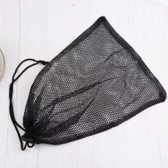 Multi Purpose Drawstring Storage Pouch Bag Portable Black Nylon Mesh Pouch Breathable Laundry Bag