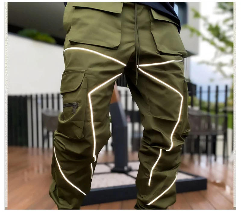 Description Picture 6 of item2023 Fashion Brand Men's Pants Casual Reflective Line Trousers Loose Straight High Street Style Overalls Daily casual pants