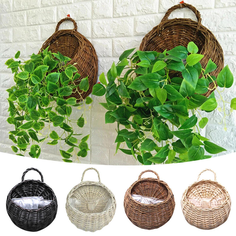 Description Picture 2 of itemWall Mount Rattan Basket Handmade Wicker Flower Pot Hanging Woven Vase Baskets Cachepot For Garden Balcony Home Decor