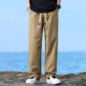 Men Summer Autumn Cargo Pants Sport Sweatpants Joggers Cotton Summer Thin Straight Tube Loose Wide-leg Trousers