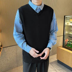 Male Sweater Men Cardigan Spring V-neck Warm Autumn Knitted Leisure Slight Stretch Soft Solid Color Baggy Button Vest C126