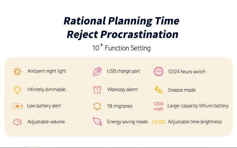 Description Picture 3 of itemDigital LED Music Wake Up Alarm Clock Ambient Night Light Home Desktop Decoration Cute Cat Model 18 Ringtones USB Snooze Clocks