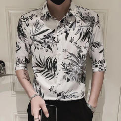 Fashion Lapel Loose Printed England Shirts Men's Clothing 2024 Spring New Oversized Casual Tops Half Sleeve All-match Shirt