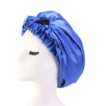 European and American Popular Satin Nightcaps Solid Color Elastic Buckle Long Tube Hair Care Cap Shower Cap