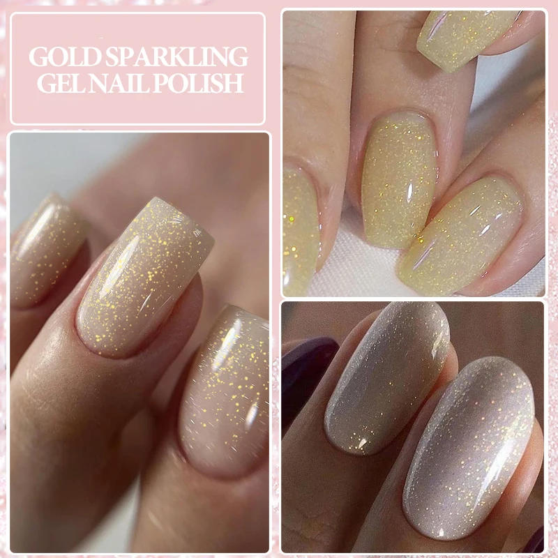 Description Picture 3 of itemLILYCUTE Gold Aurora Glitter Gel Nail Polish Spring Nude Color Long Lasting French For Manicure Soak Off Nail Art UV Gel Varnish