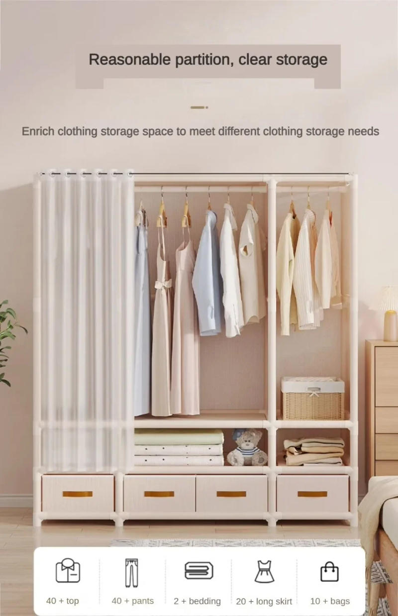 Description Picture 4 of itemFloor-Standing Simple Wardrobes Home Durable Large Capacity Clothes Cabinet Dustproof and Economical Wardrobe Bedroom Furniture
